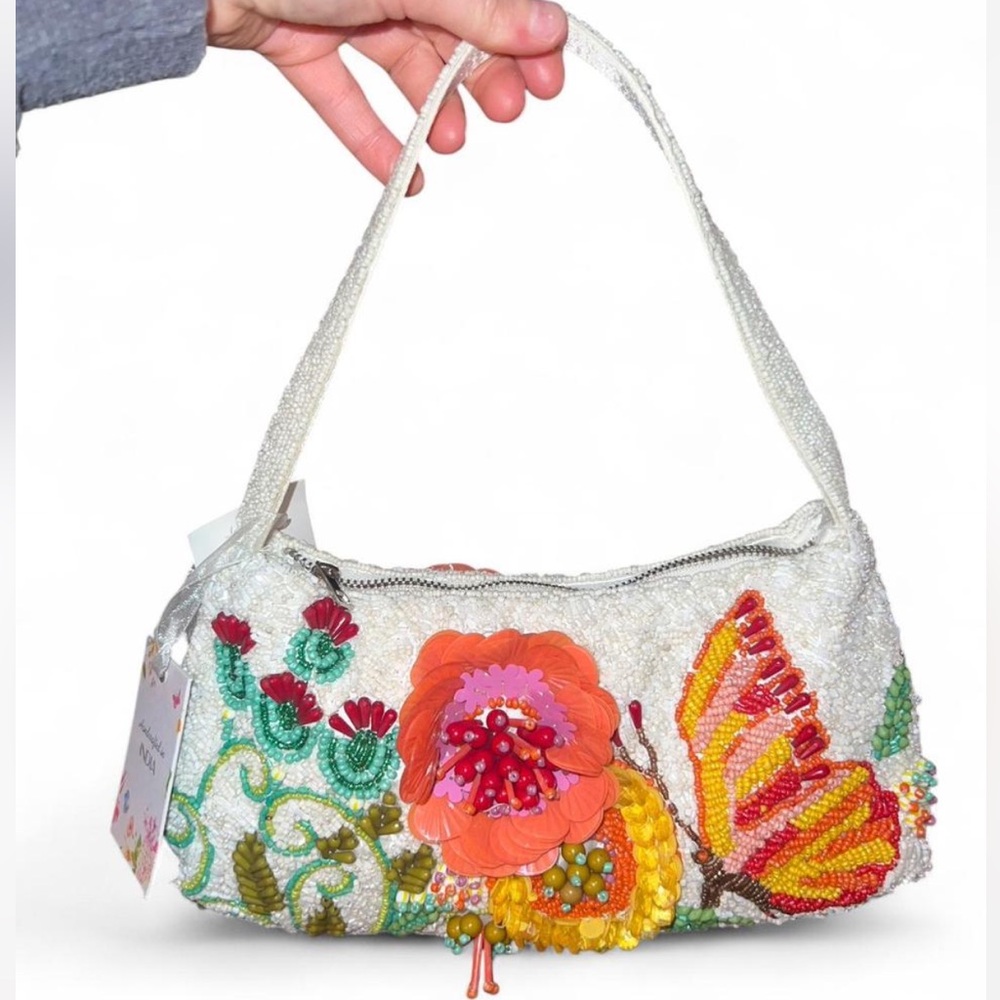 viral white floral flower butterfly beaded shoulder bag made in india